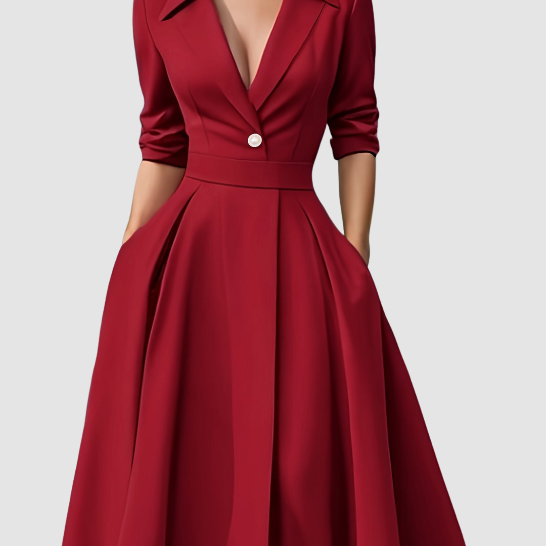 Rosalie Quinn | Buttoned Long-Sleeve Midi Dress
