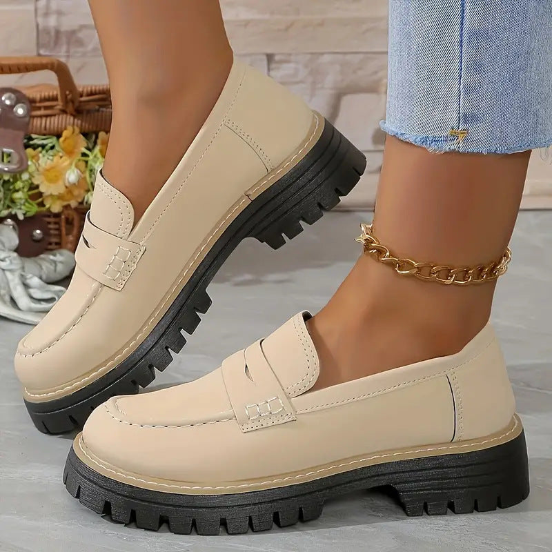 Women's Casual Retro Suede Loafers with Chunky Heel Platform