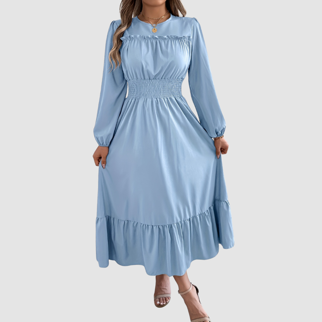 Isola Lane | Navy Ruffled Hem Midi Dress